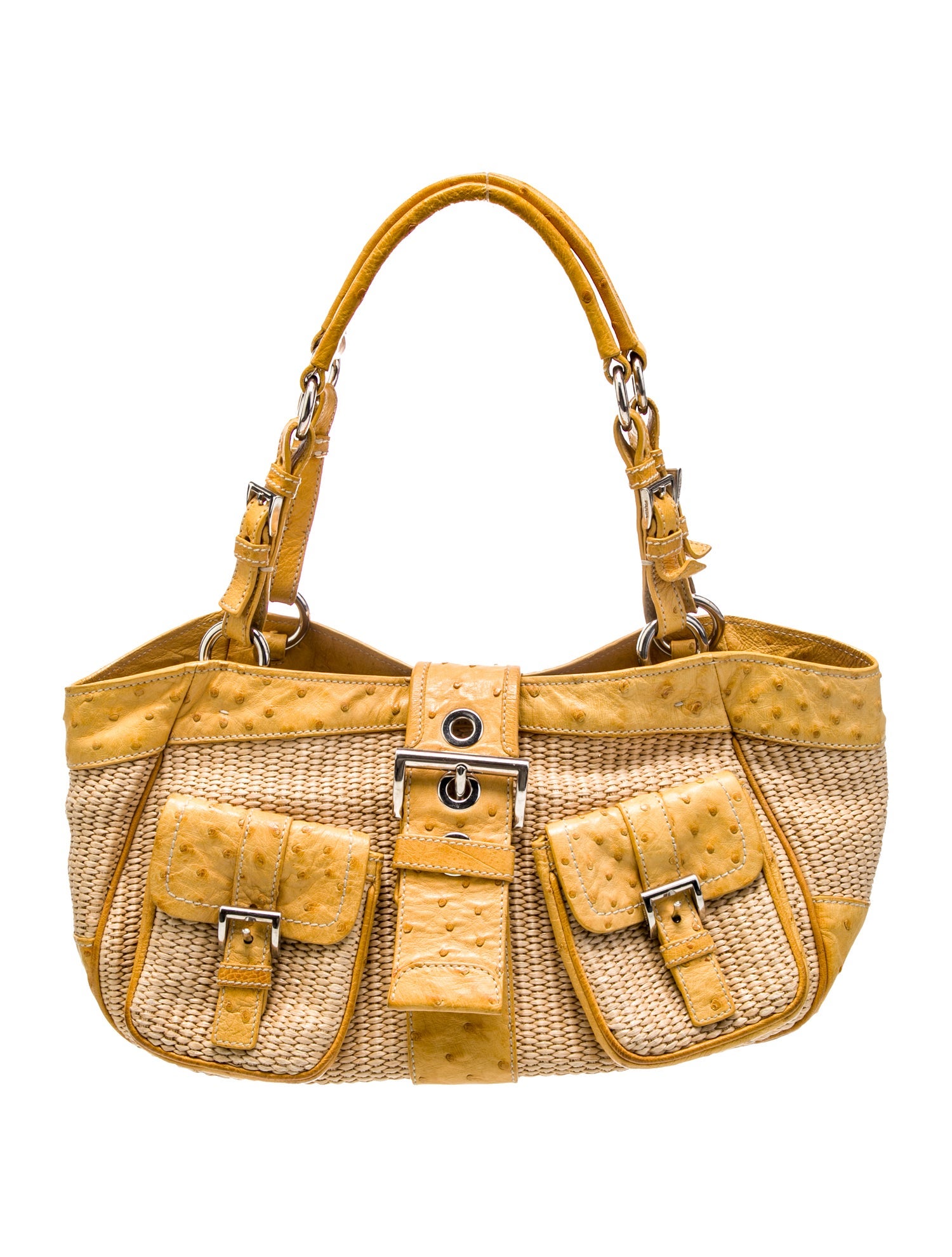 Prada Enameled Metal Triangle Top Handle Bag