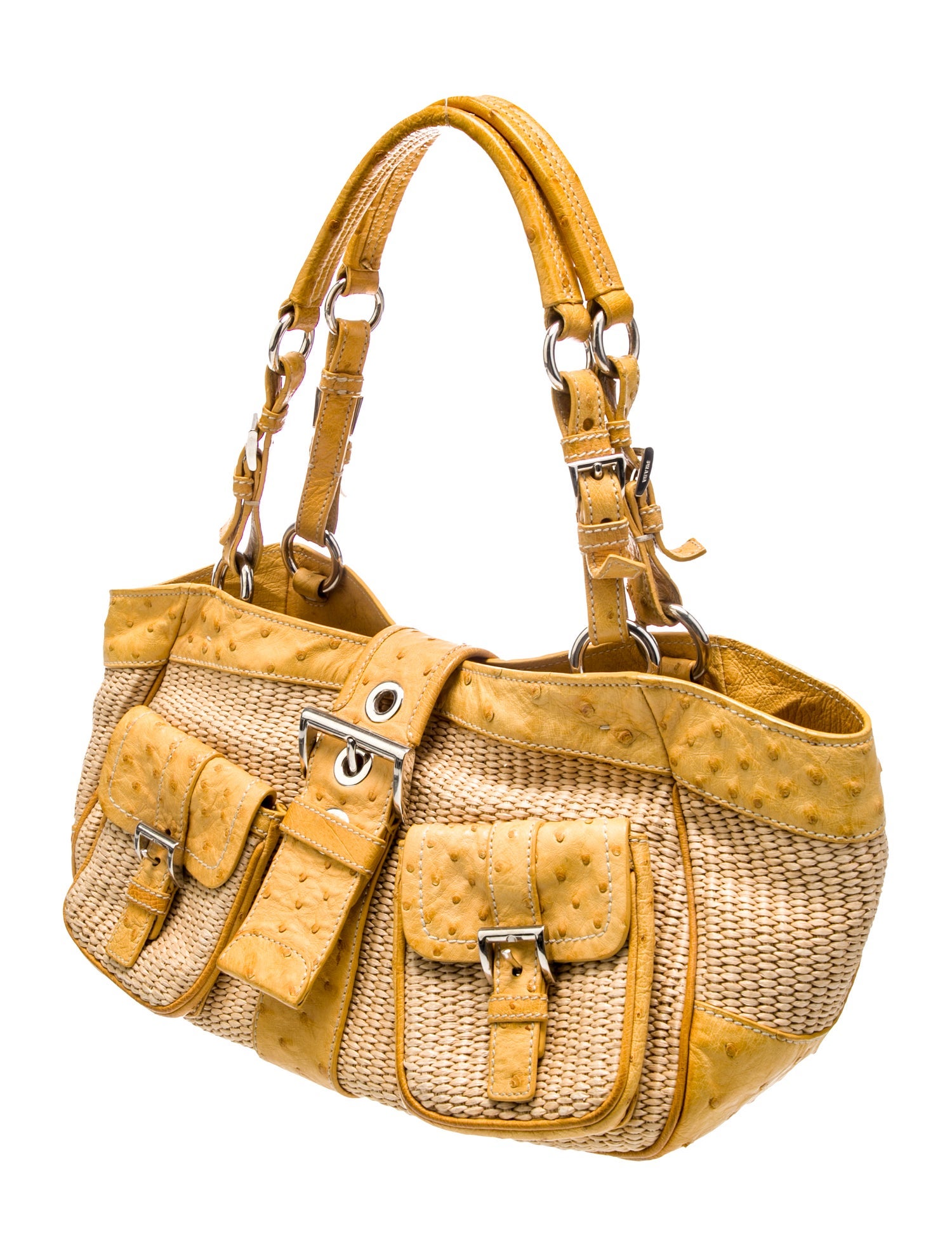 Prada Enameled Metal Triangle Top Handle Bag