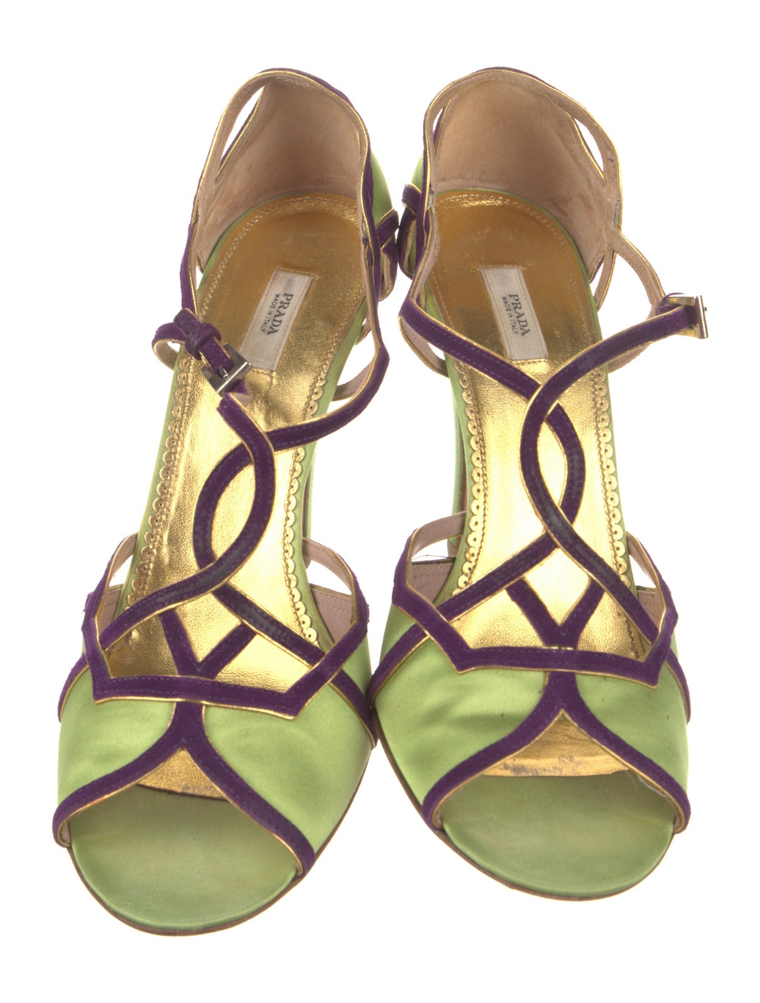 Prada Satin Leather Trim Embellishment Pumps