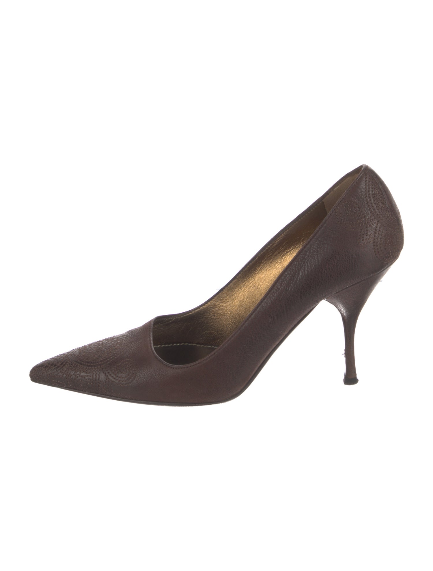 Prada Leather Embroidered Accent Pumps