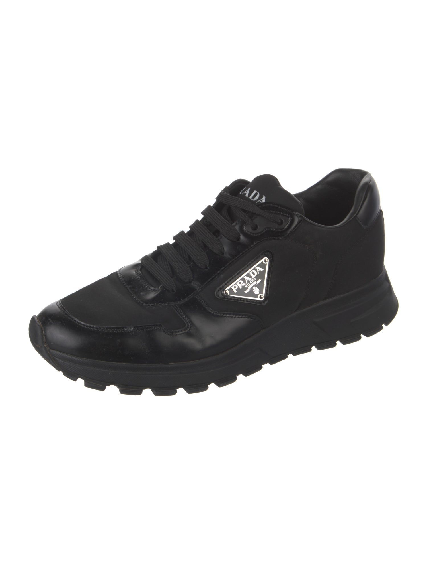 Prada Nylon Leather Trim Embellishment Sneakers
