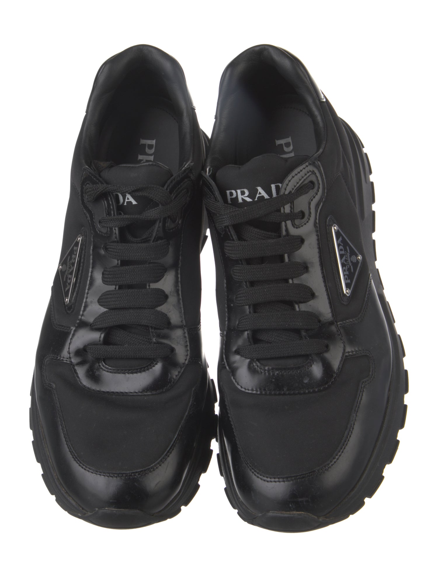Prada Nylon Leather Trim Embellishment Sneakers