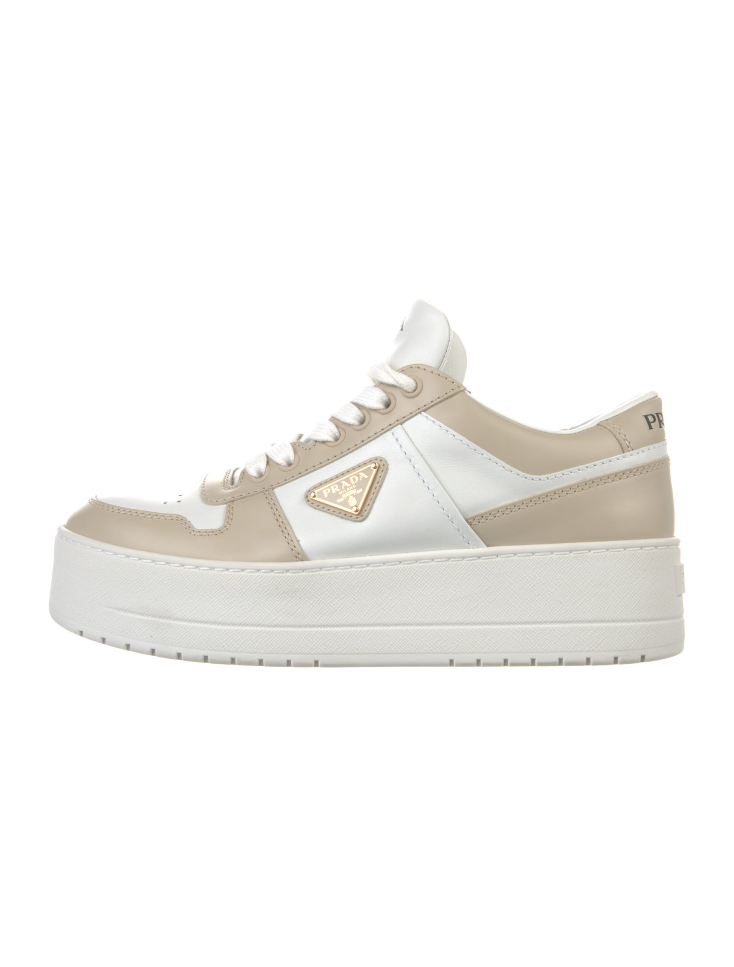 Prada Enameled Metal Triangle Leather Sneakers
