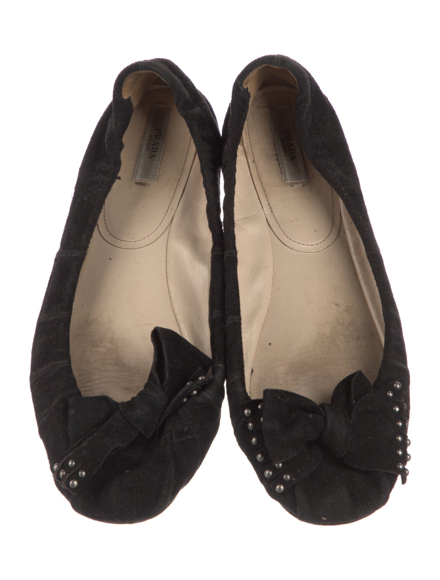 Prada Suede Bow Accents Ballet Flats