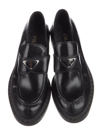 Prada Enameled Metal Triangle Leather Oxfords