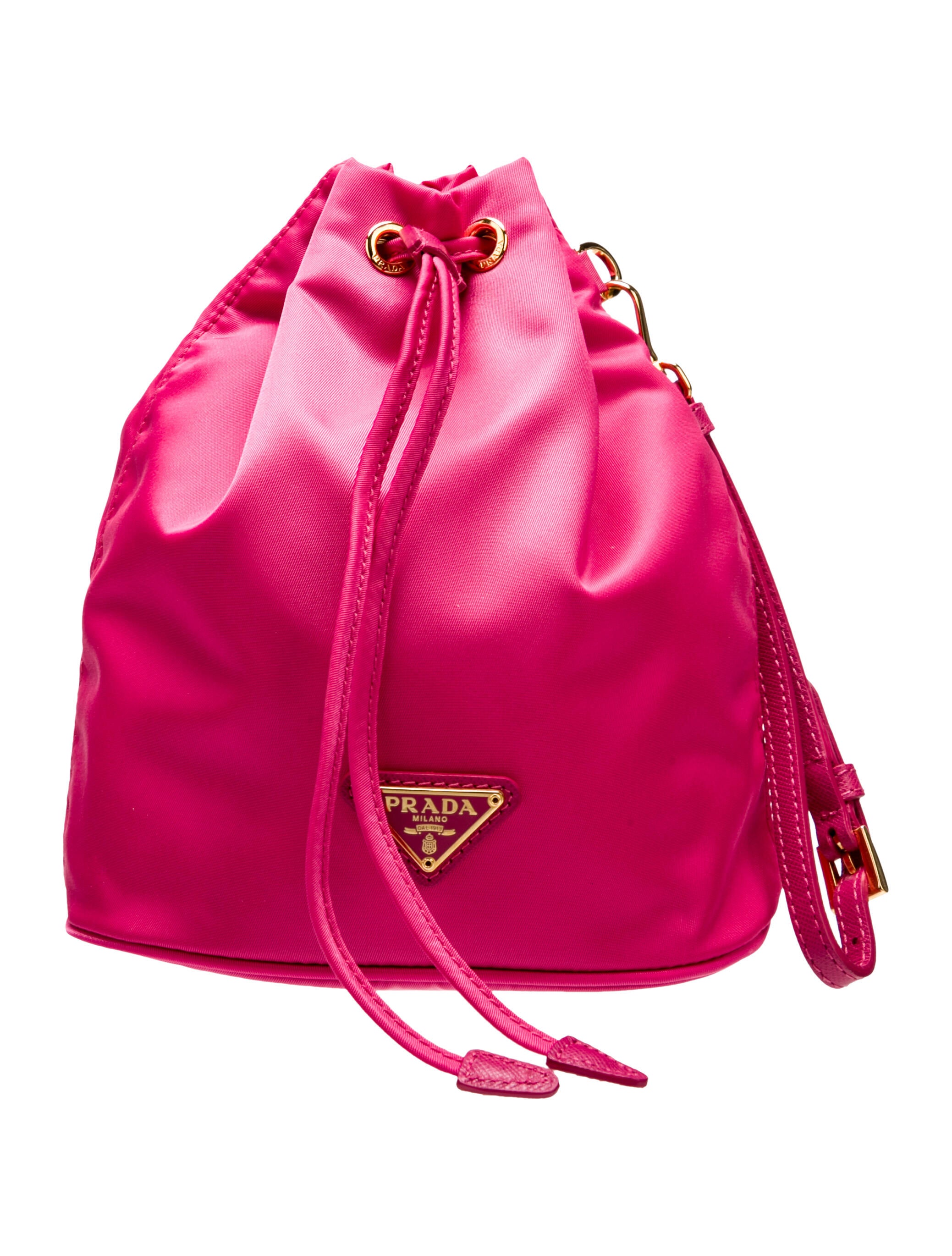 Prada Enameled Metal Triangle Bucket Bag