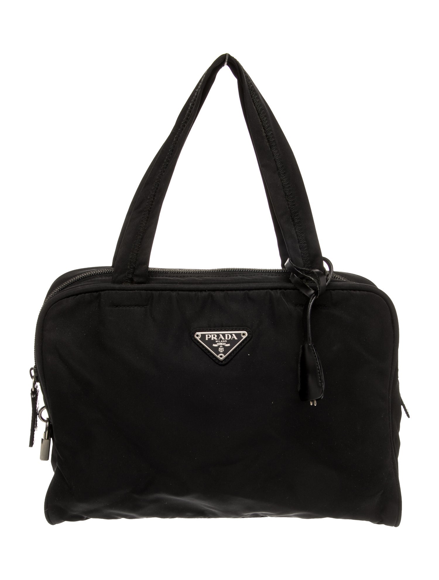 Prada Enameled Metal Triangle Top Handle Bag