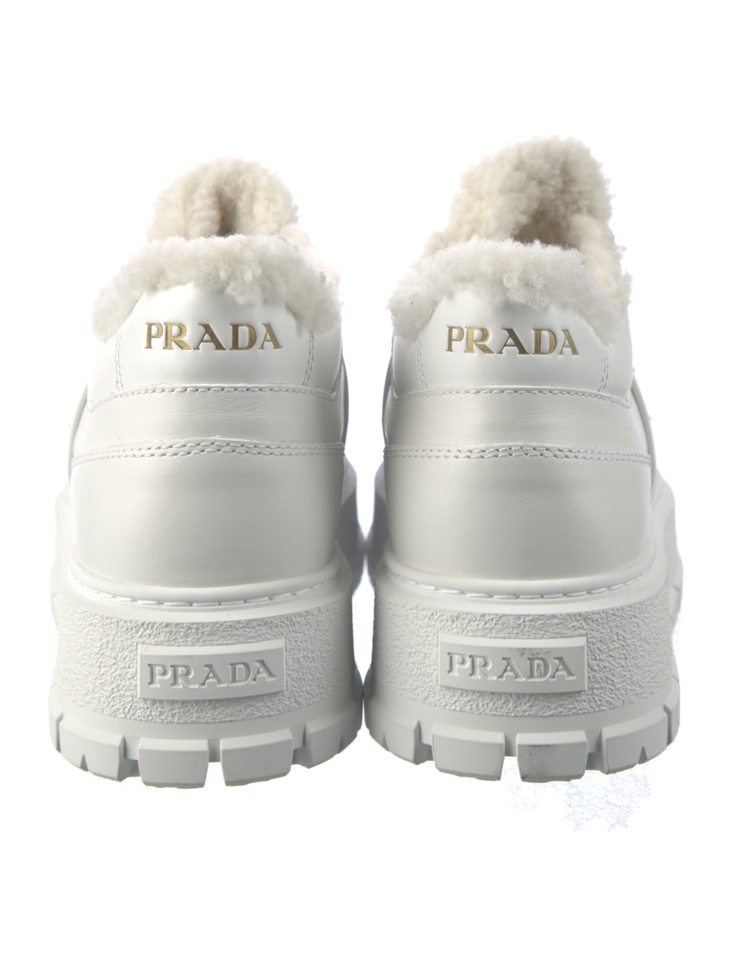 Prada Enameled Metal Triangle Leather Sneakers