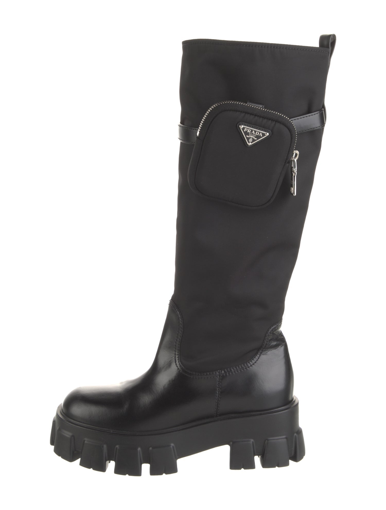 Prada Leather Leather Trim Embellishment Boots