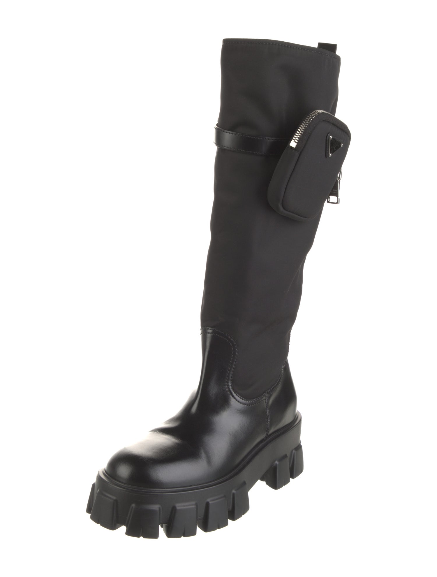 Prada Leather Leather Trim Embellishment Boots