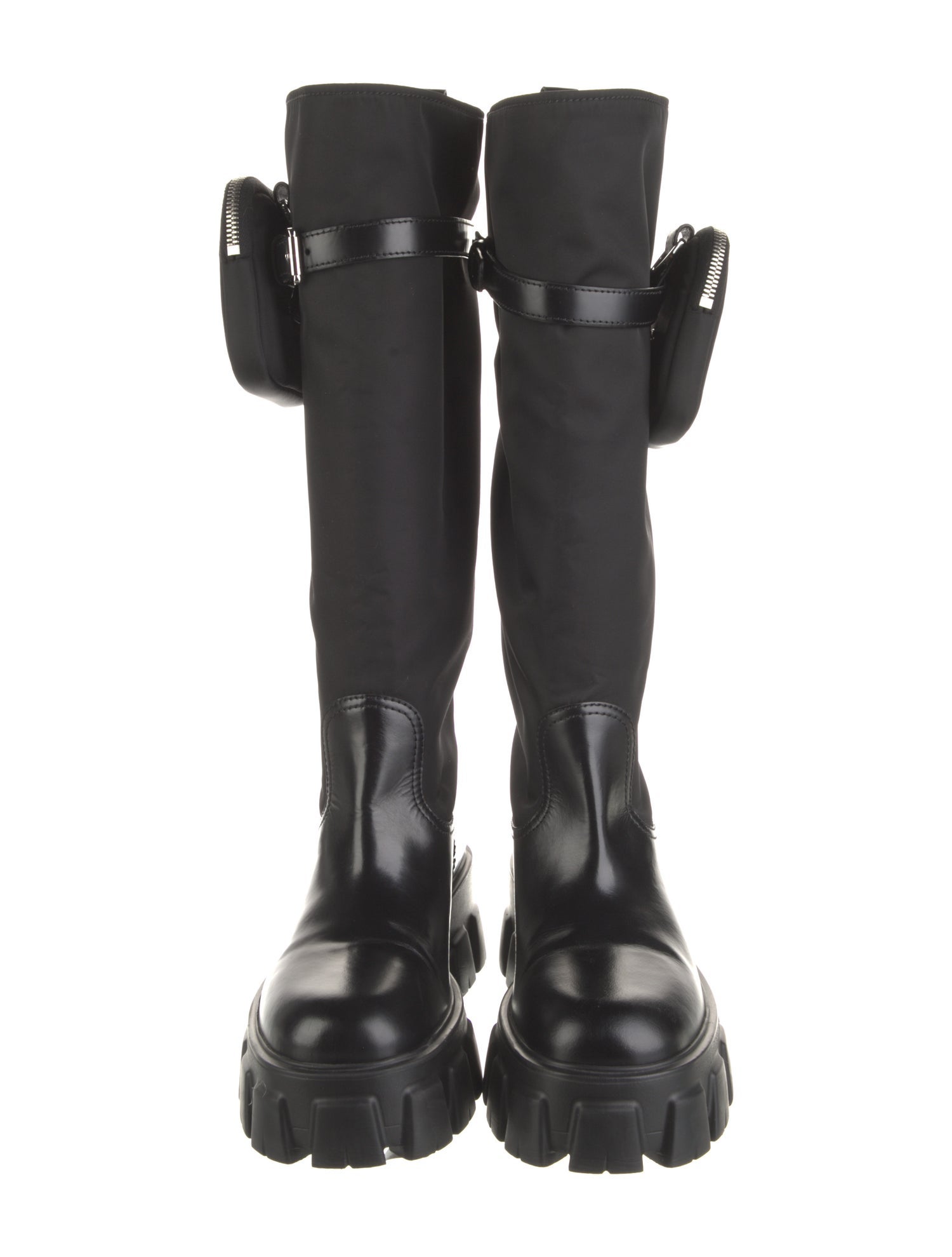 Prada Leather Leather Trim Embellishment Boots