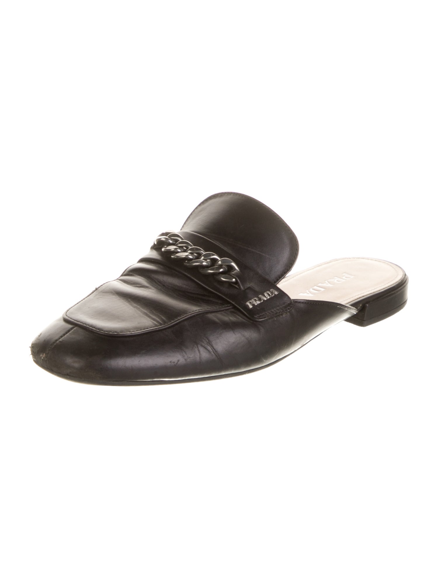 Prada Leather Chain-Link Accents Mules