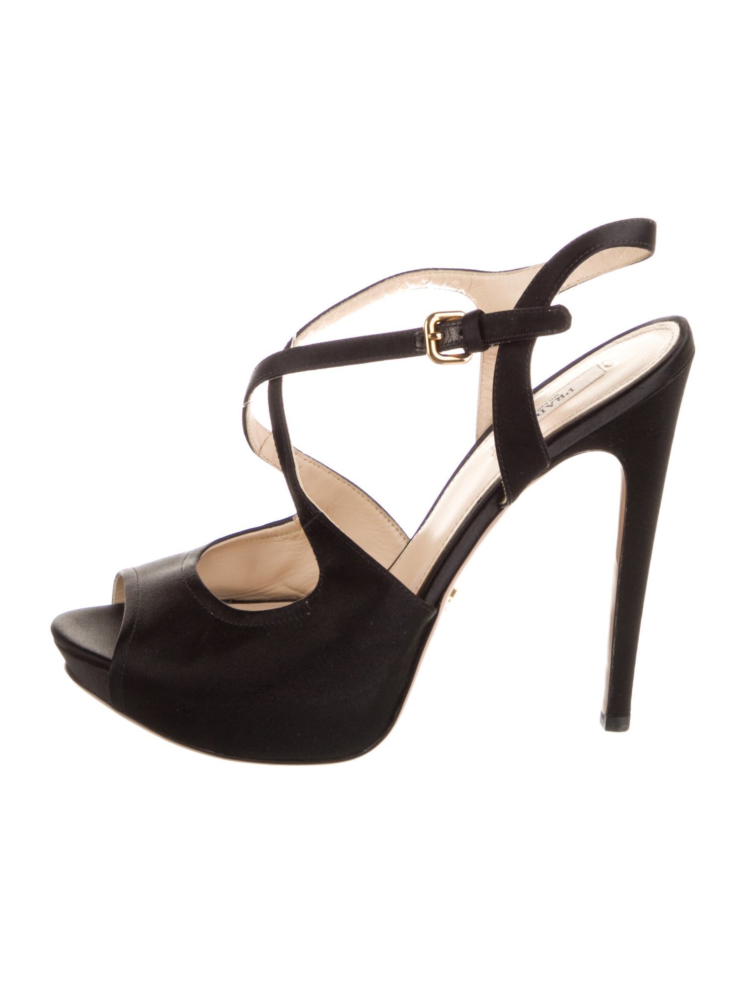 Prada Enameled Metal Triangle Satin Slingback Pumps