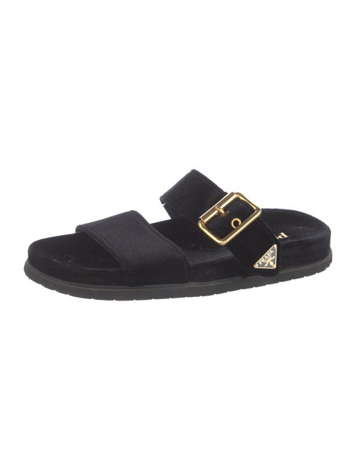 Prada Enameled Metal Triangle Velvet Slides