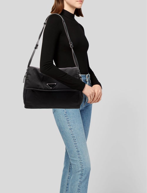 Prada Enameled Metal Triangle Padded Traveller Medium