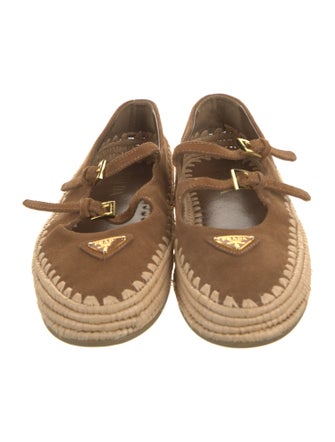 Prada Enameled Metal Triangle Suede Espadrilles