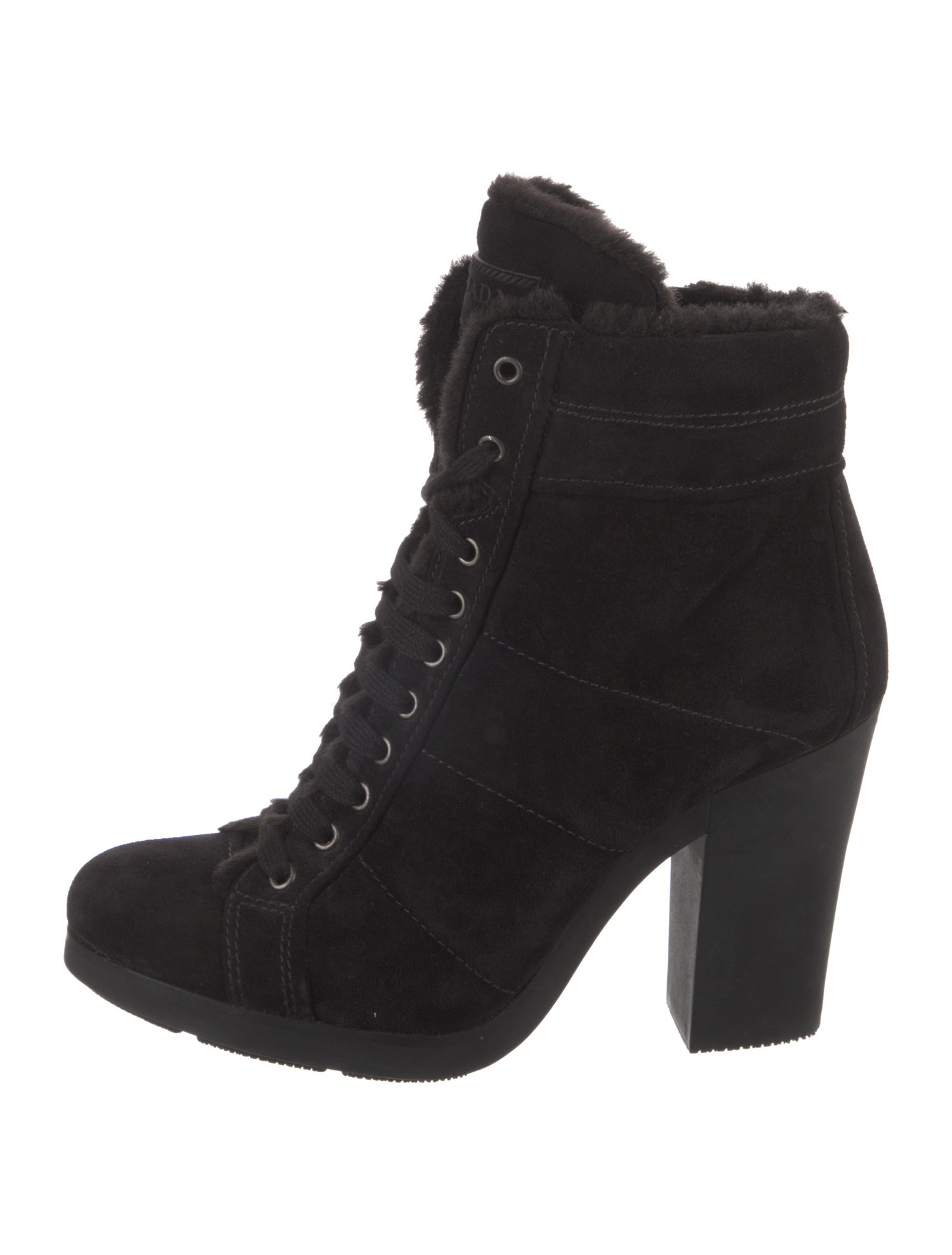 Prada Suede Faux Fur Trim Lace-Up Boots