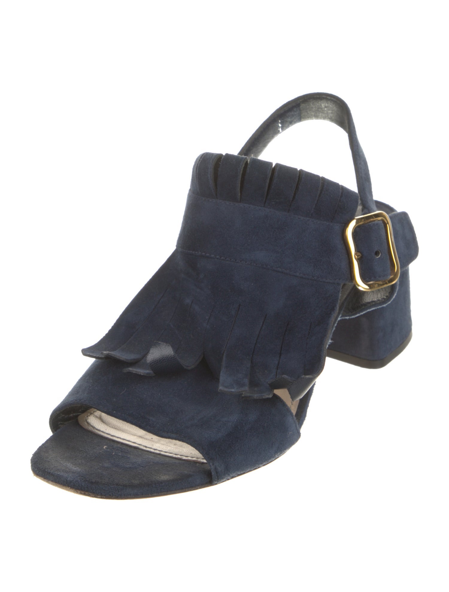 Prada Suede Fringe Trim Accent Slingback Sandals