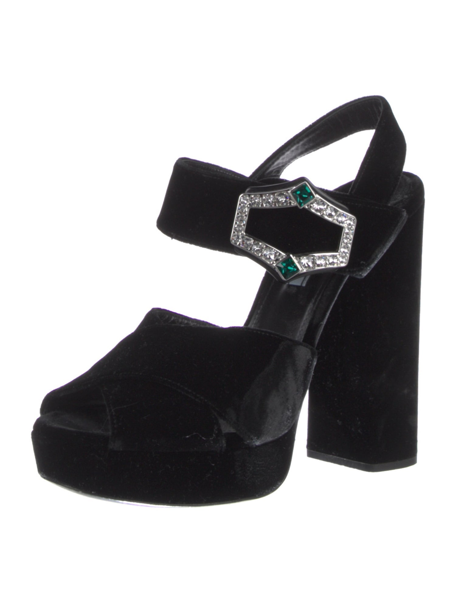 Prada Velvet Crystal Embellishments Sandals