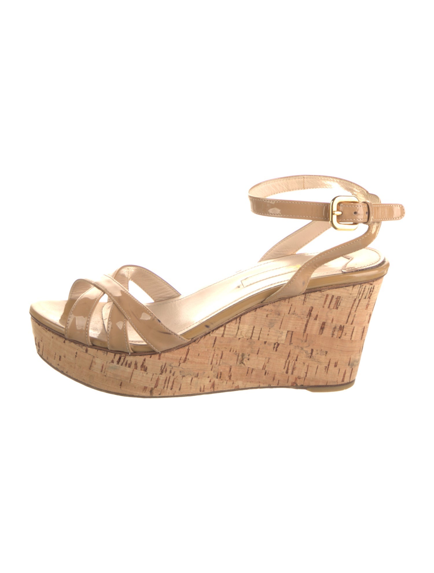 Prada Patent Leather Leather Trim Embellishment Sandals