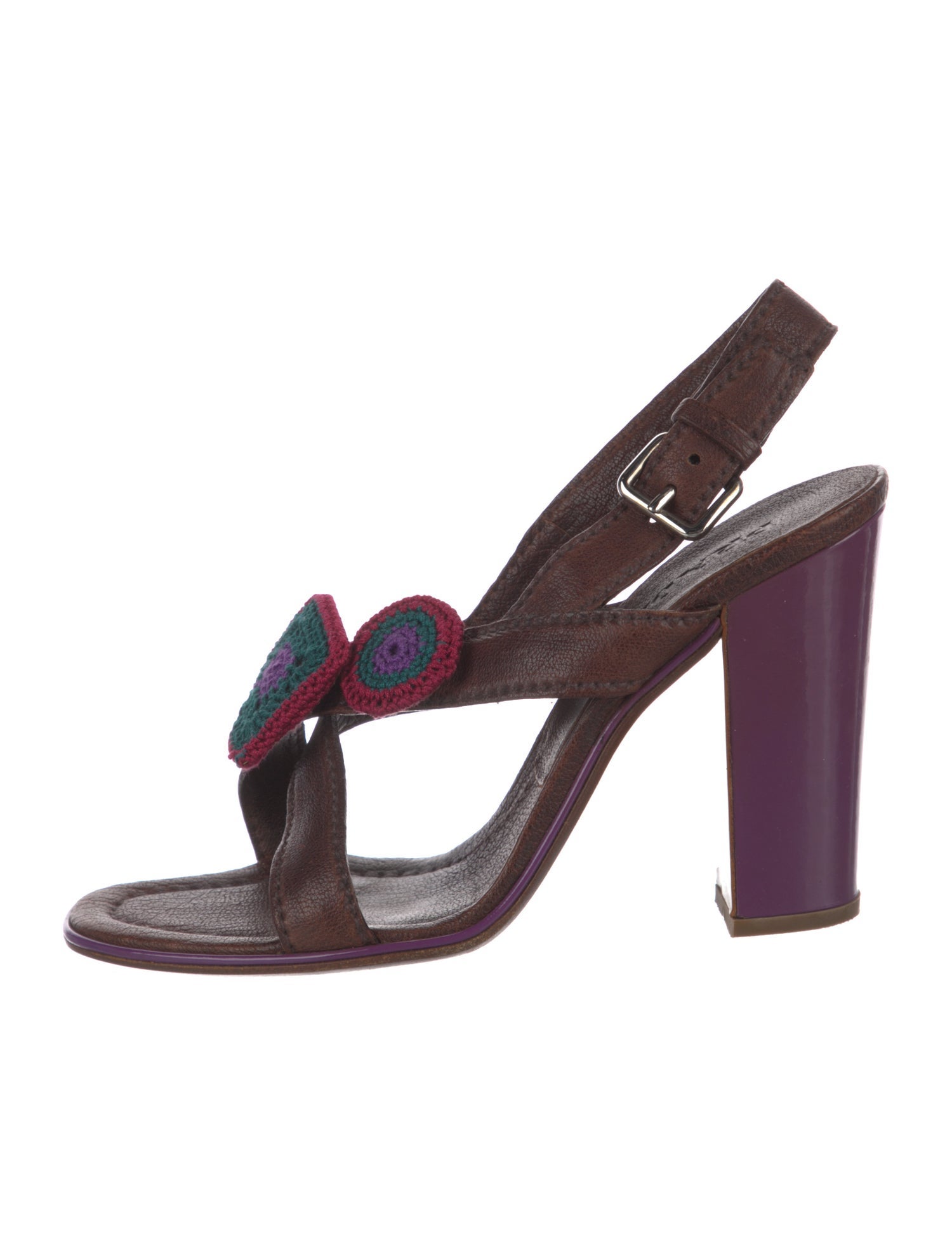 Prada Leather Crochet Trim Slingback Sandals