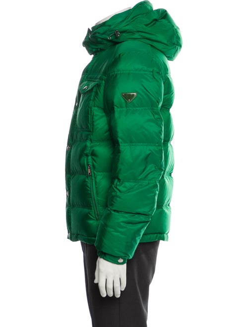 Prada 2019 Enameled Metal Triangle Puffer Coat