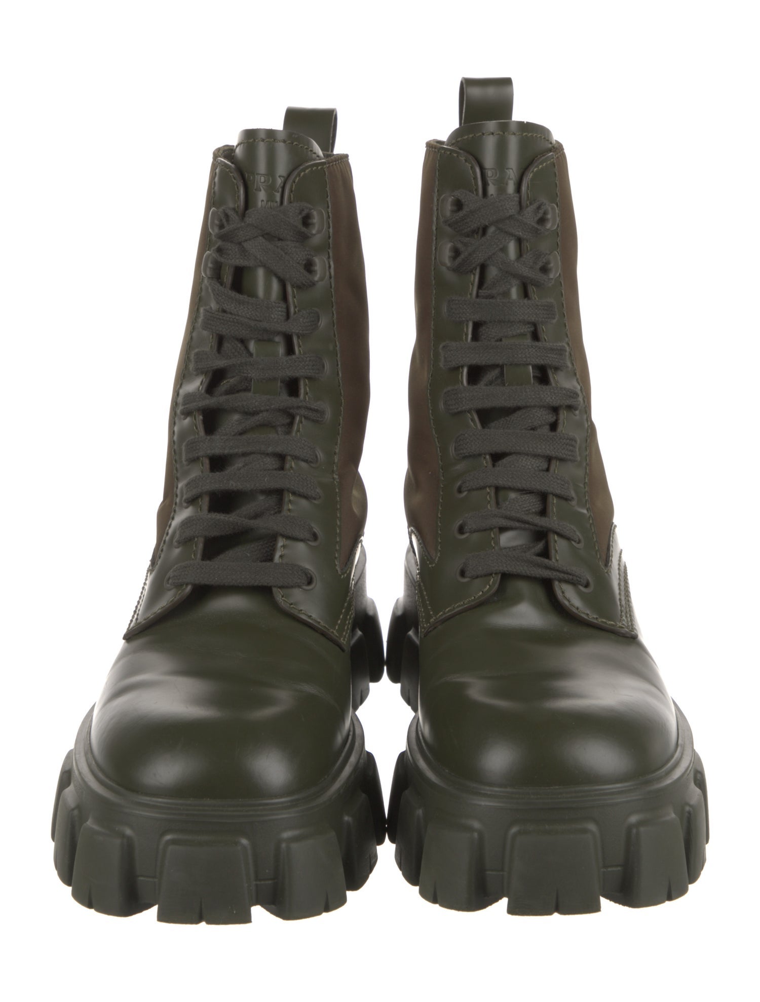 Prada Nylon Leather Trim Embellishment Combat Boots