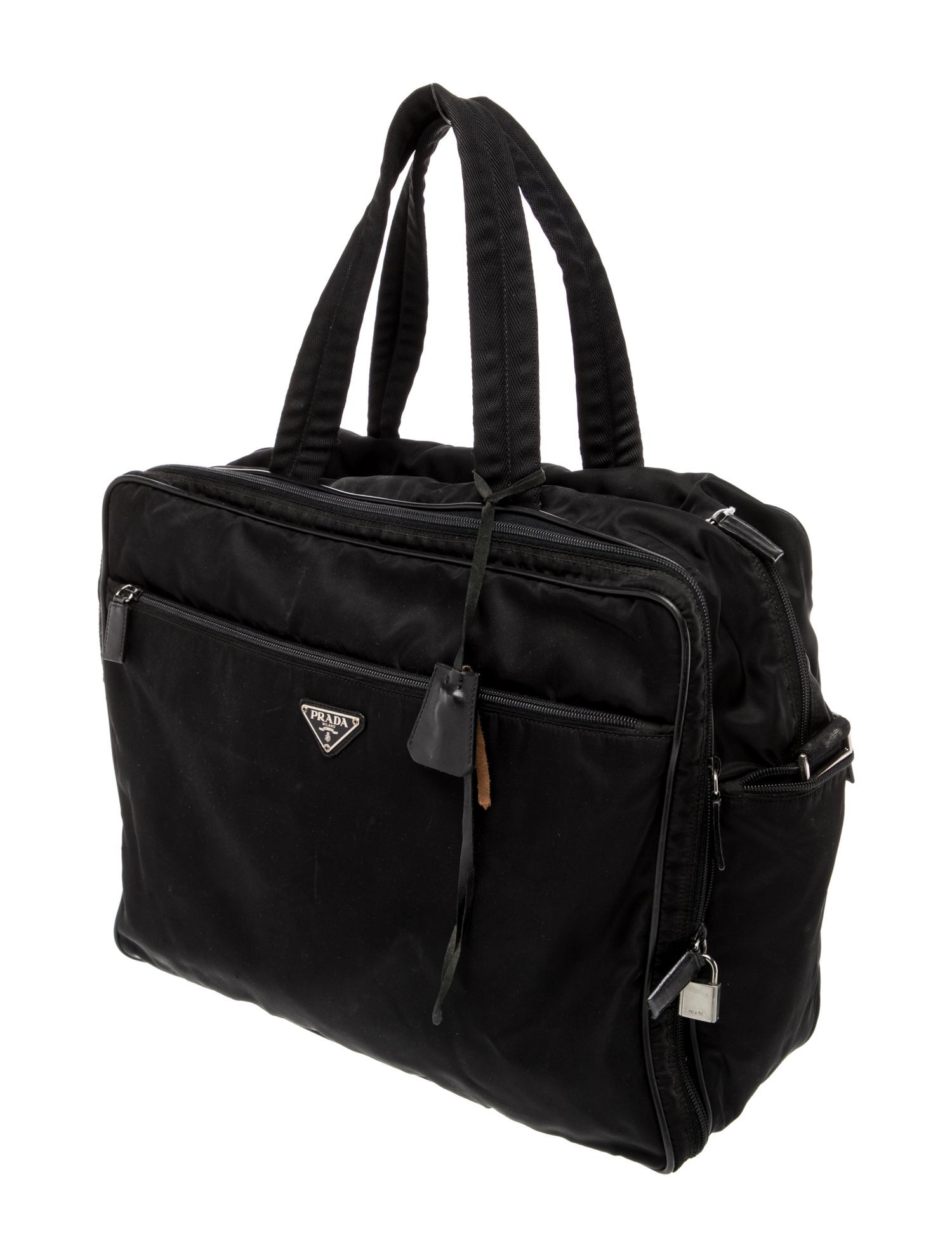 Prada Enameled Metal Triangle Weekender Bag