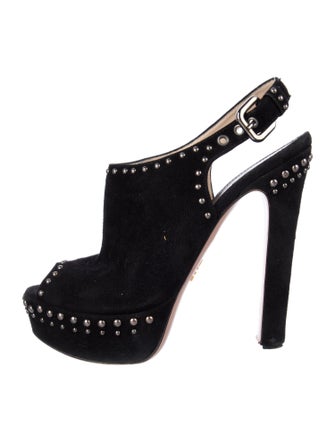 Prada Suede Studded Accents Slingback Sandals