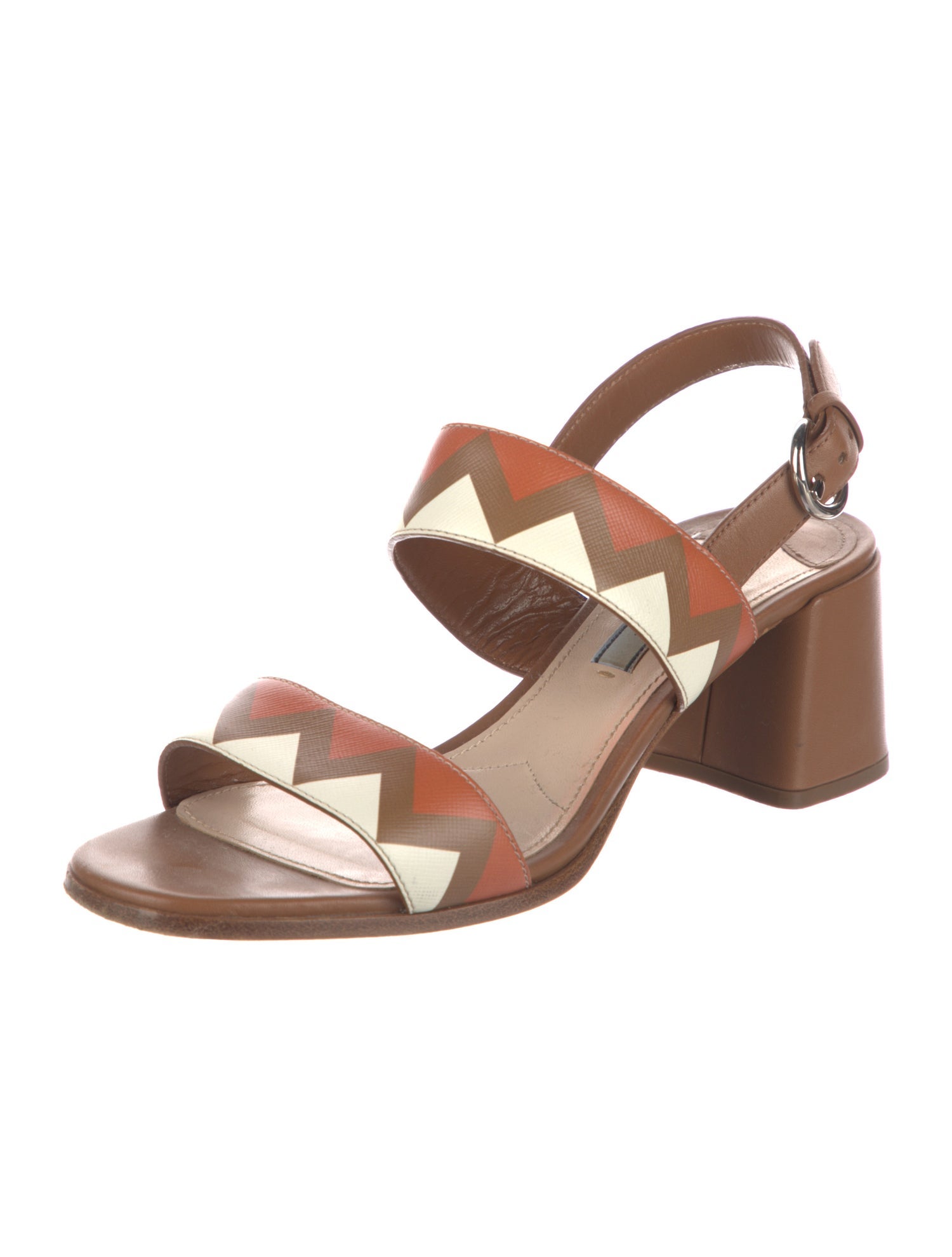 Prada Leather Printed Slingback Sandals