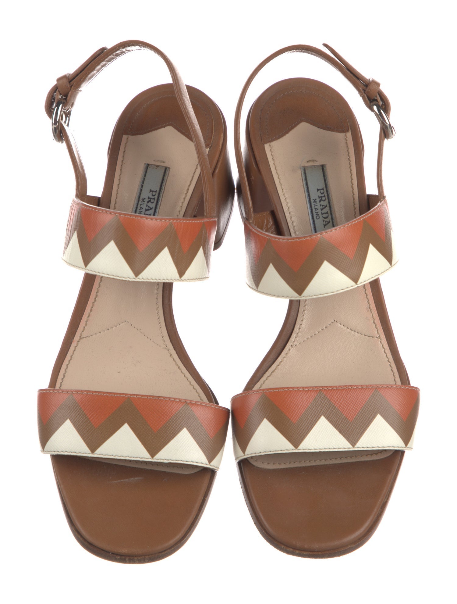 Prada Leather Printed Slingback Sandals