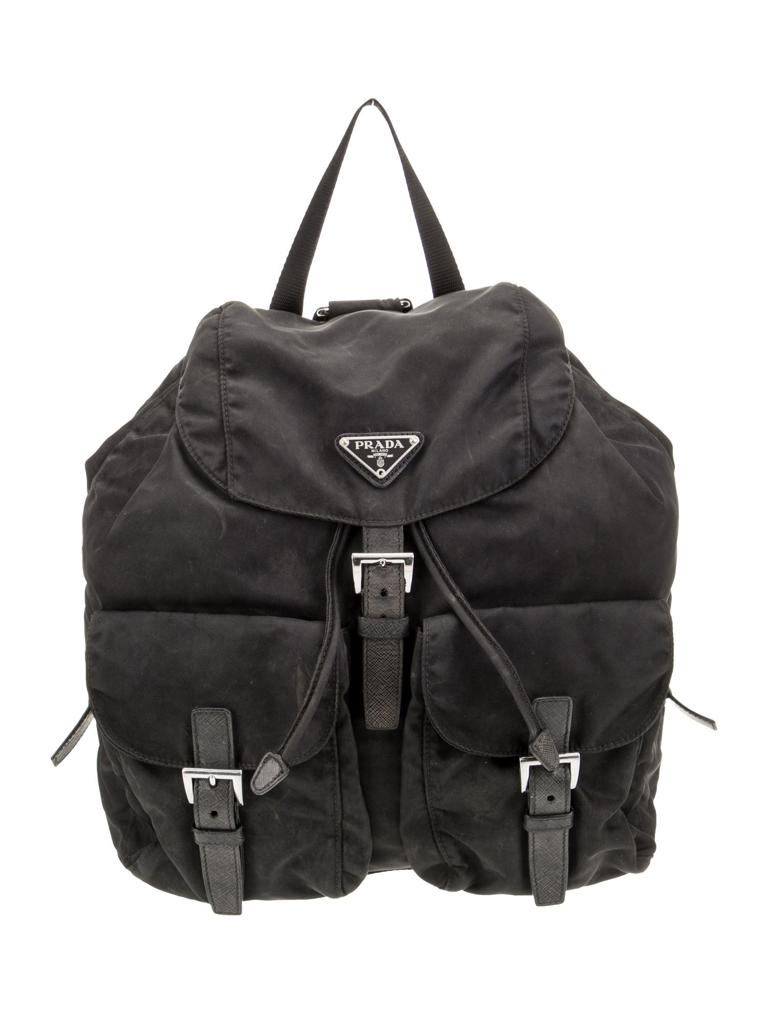 Prada Enameled Metal Triangle Backpack