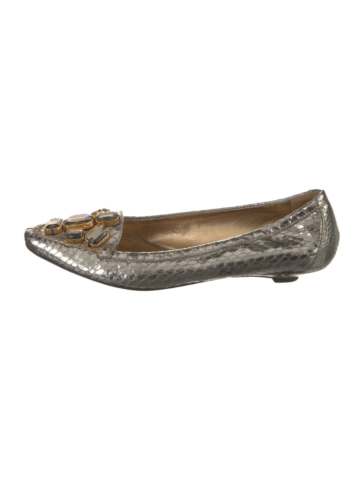 Prada Leather Crystal Embellishments Ballet Flats