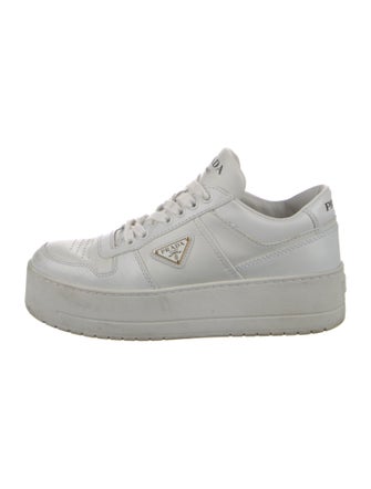 Prada Enameled Metal Triangle Leather Sneakers