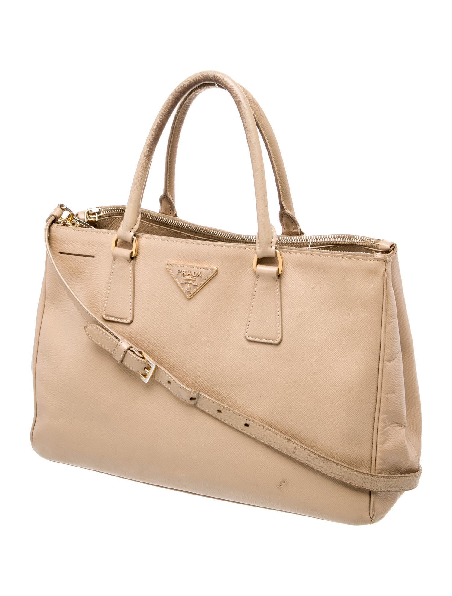 Prada Enameled Metal Triangle Galleria Double Zip Medium