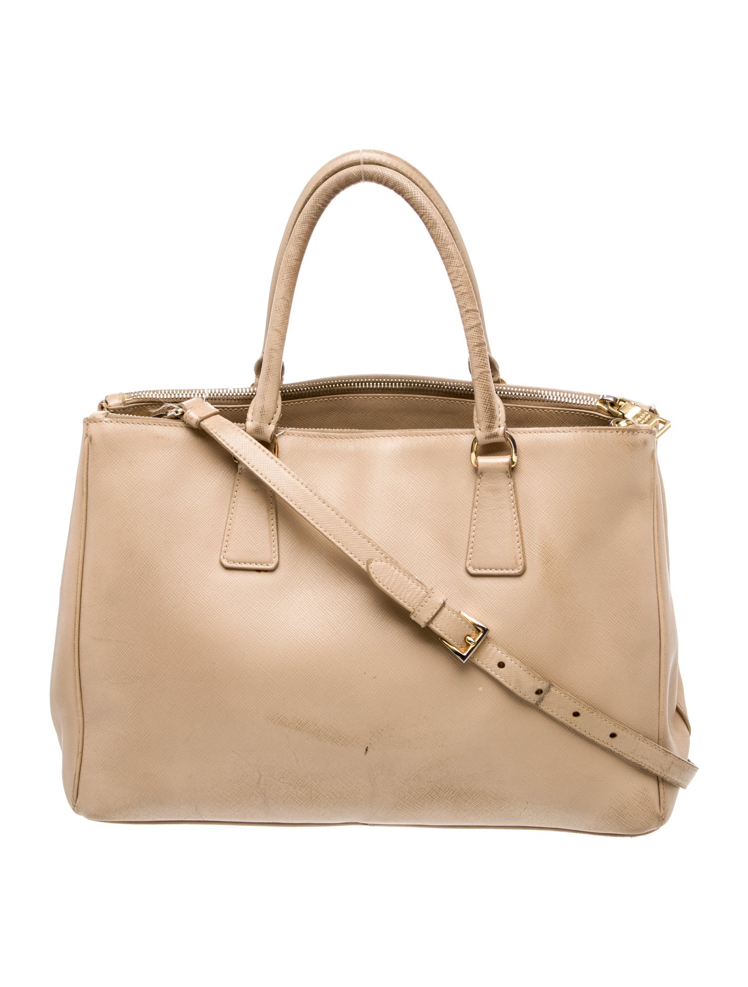 Prada Enameled Metal Triangle Galleria Double Zip Medium