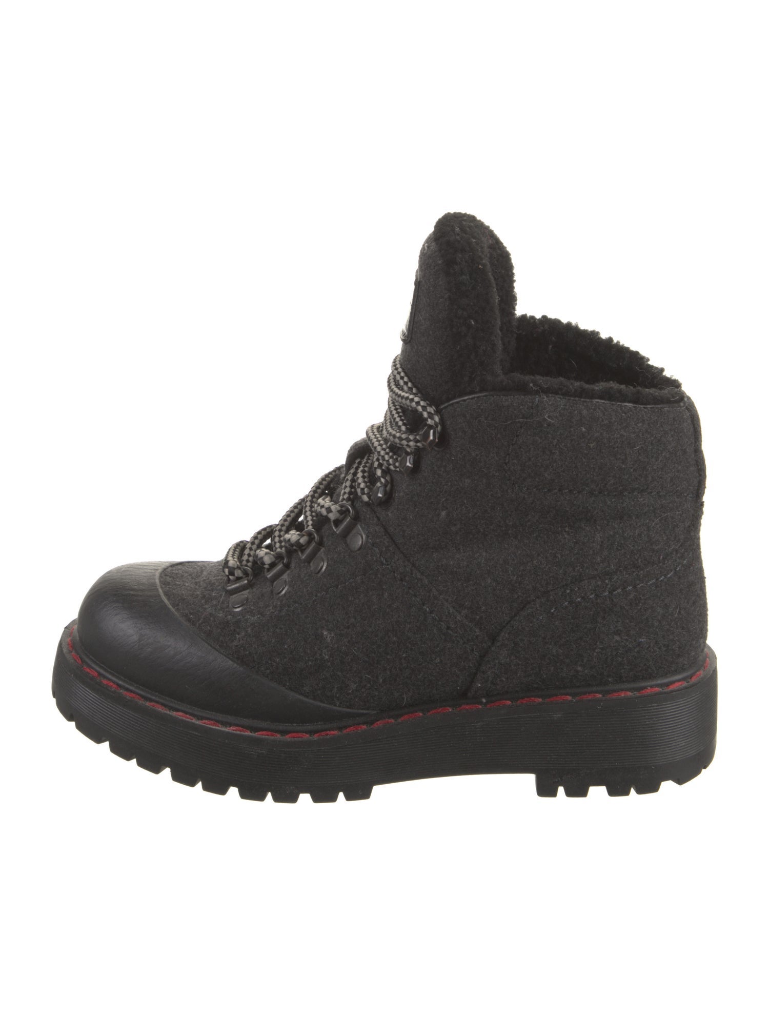 Prada Sport Wool Leather Trim Embellishment Combat Boots