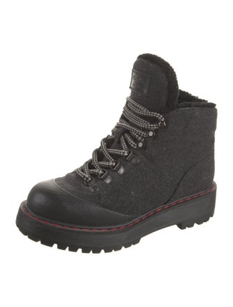 Prada Sport Wool Leather Trim Embellishment Combat Boots