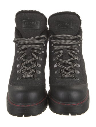 Prada Sport Wool Leather Trim Embellishment Combat Boots