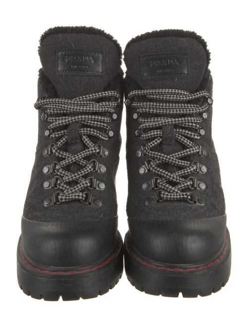Prada Sport Wool Leather Trim Embellishment Combat Boots