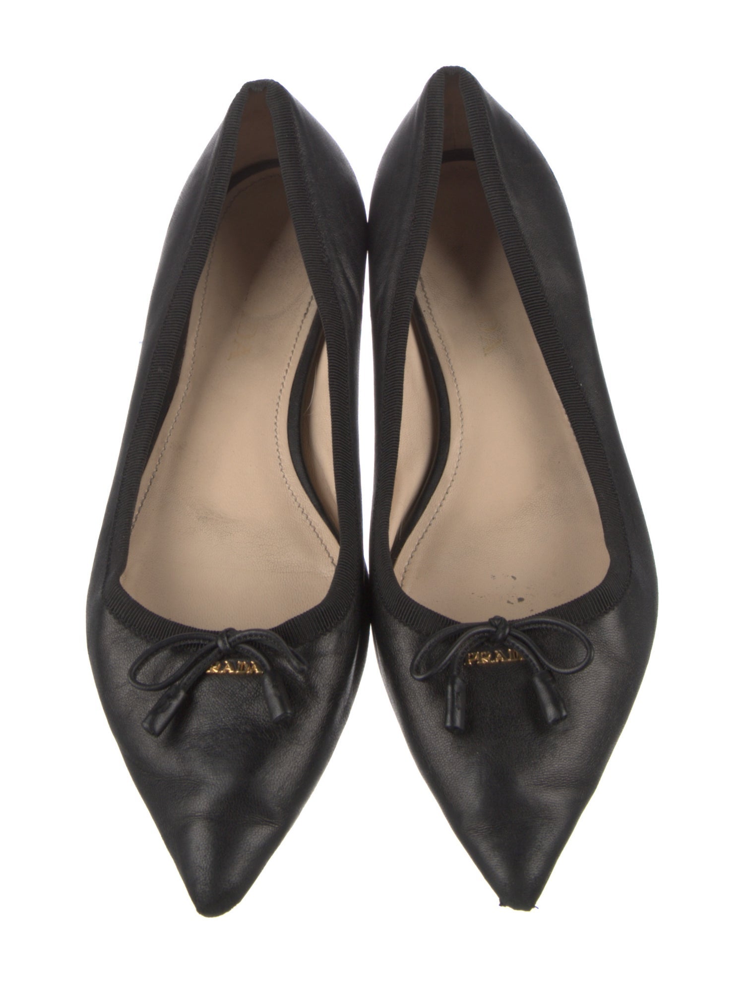 Prada Leather Bow Accents Ballet Flats