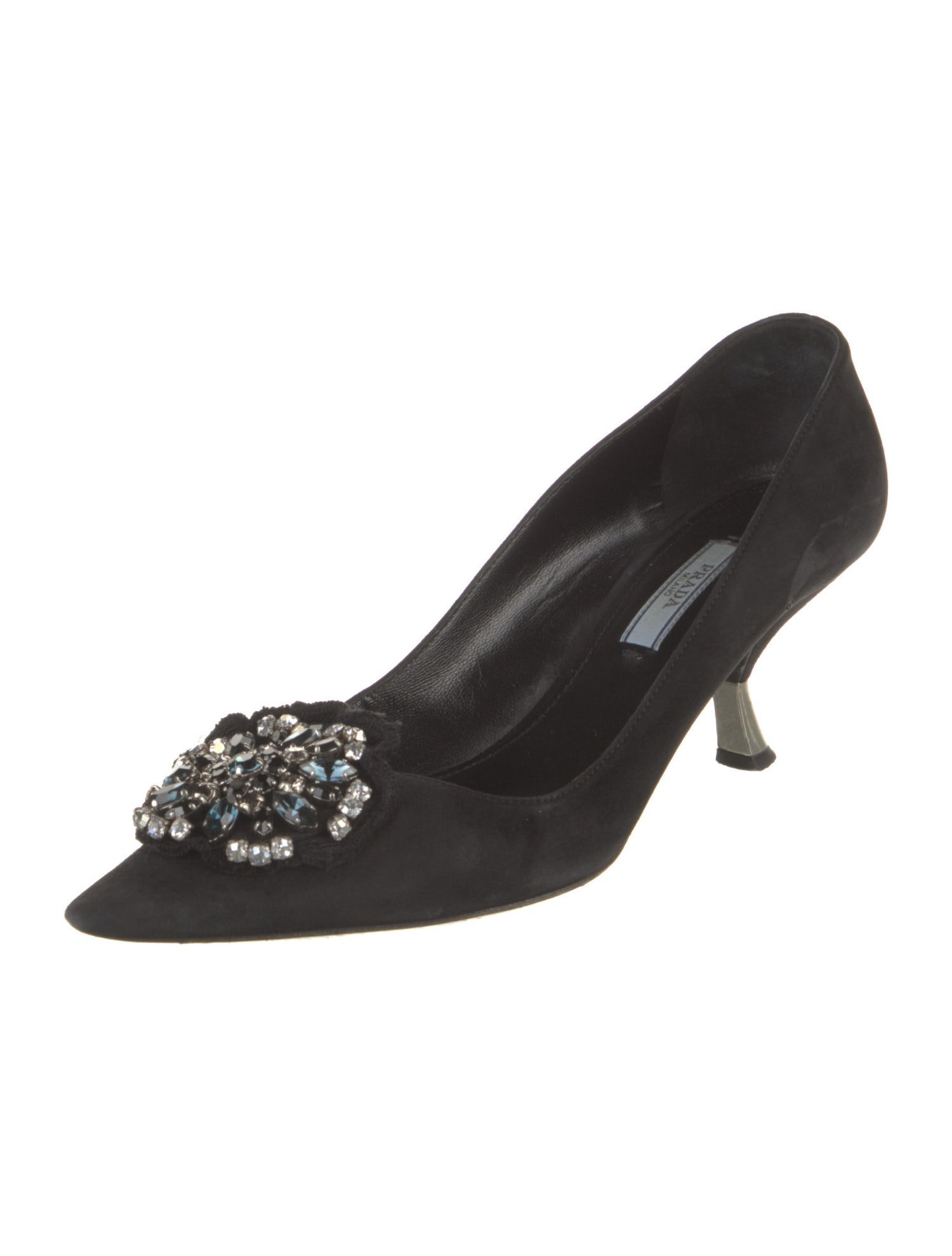Prada Suede Crystal Embellishments Pumps