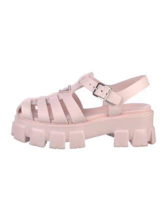 Prada Enameled Metal Triangle Rubber Gladiator Sandals