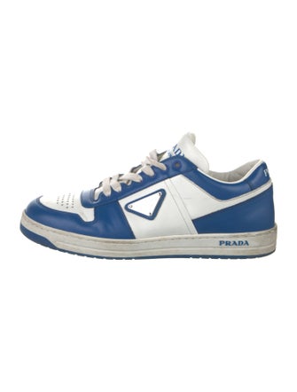 Prada Enameled Metal Triangle Leather Sneakers