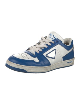 Prada Enameled Metal Triangle Leather Sneakers