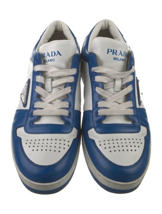Prada Enameled Metal Triangle Leather Sneakers
