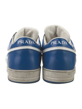 Prada Enameled Metal Triangle Leather Sneakers