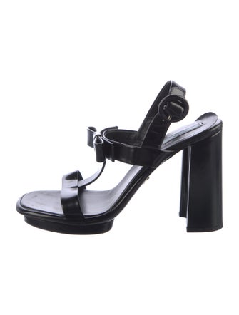 Prada Leather Bow Accents Slingback Sandals