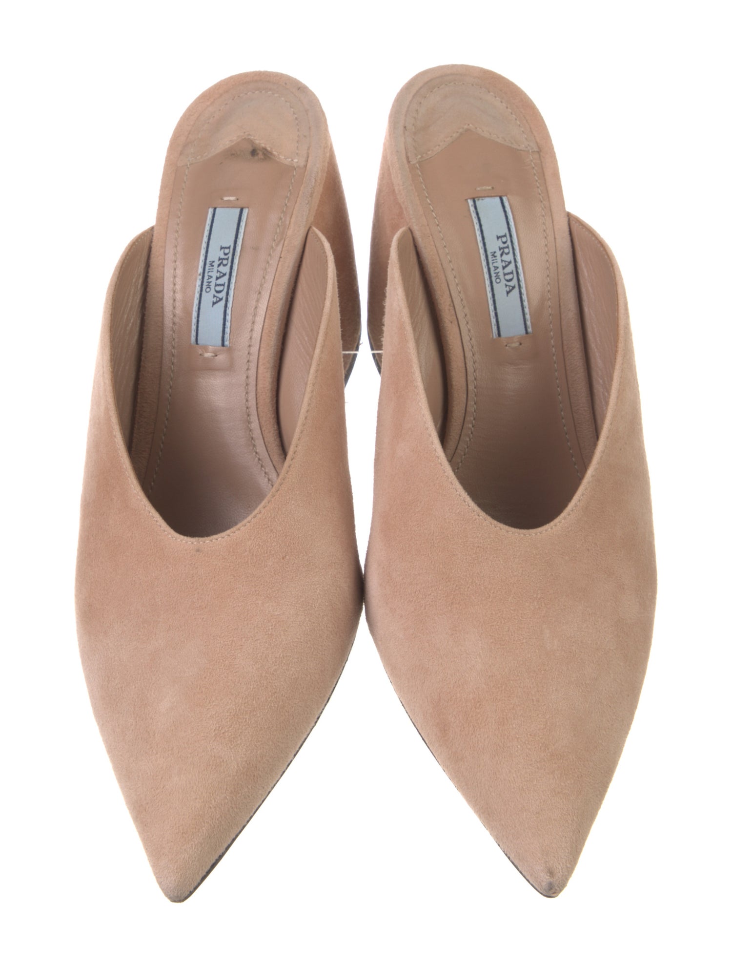 Prada Suede Leather Trim Embellishment Mules