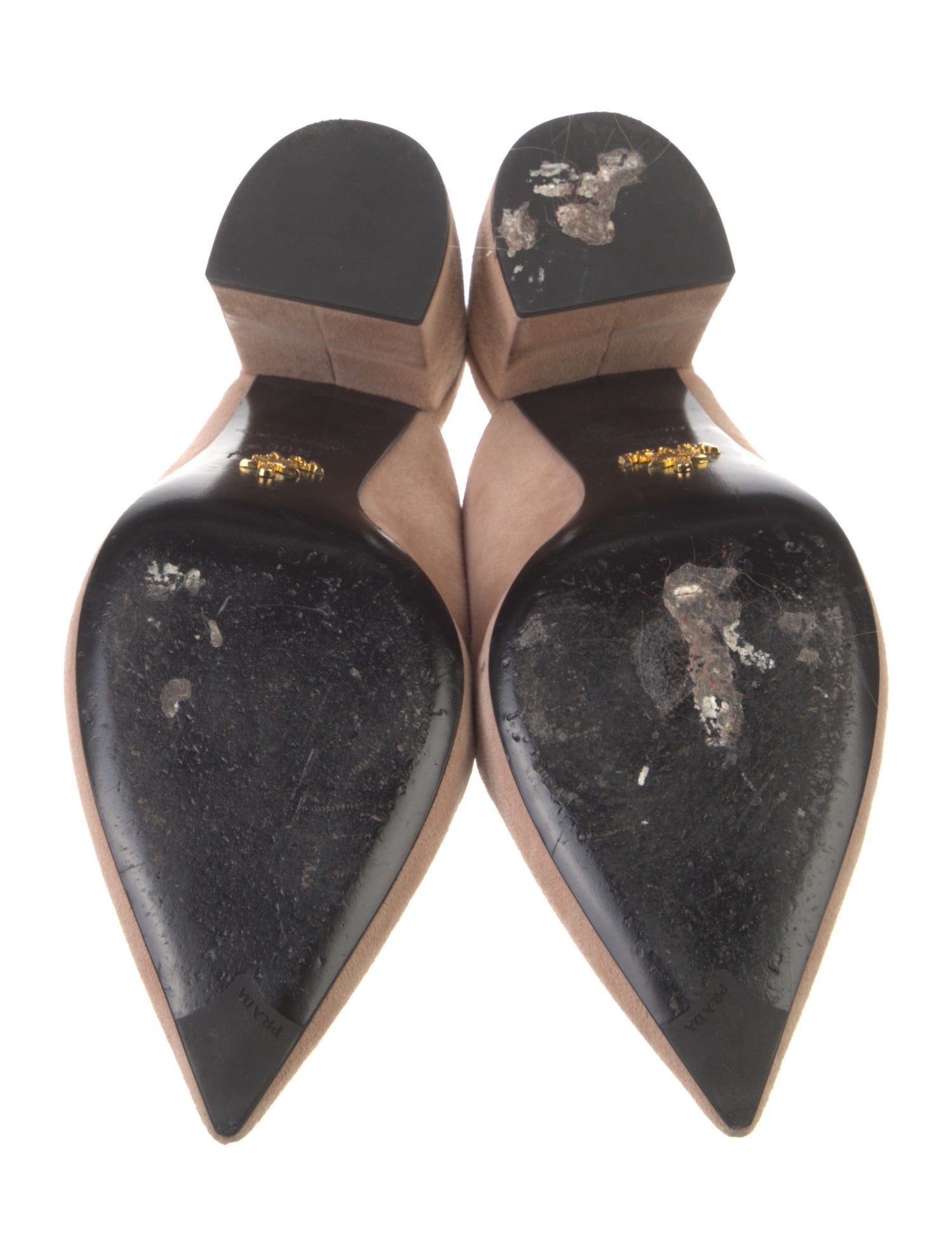 Prada Suede Leather Trim Embellishment Mules